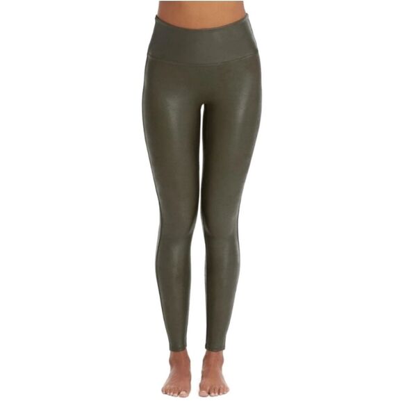 Spanx Olive Green Faux Leather Leggings - Picture 1 of 7